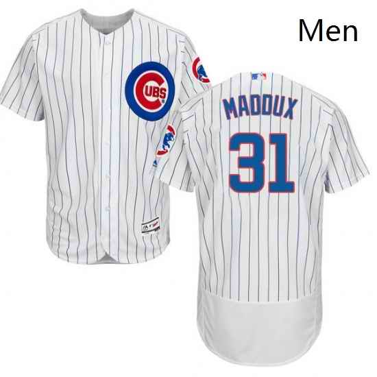 Mens Majestic Chicago Cubs 31 Greg Maddux White Home Flex Base Authentic Collection MLB Jersey
